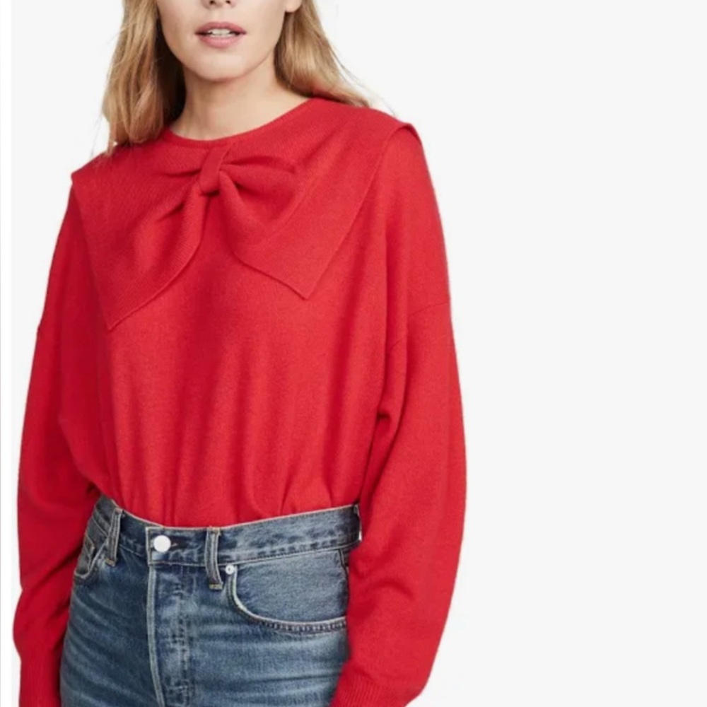 The GREAT. Red Bow Cashmere Sweater